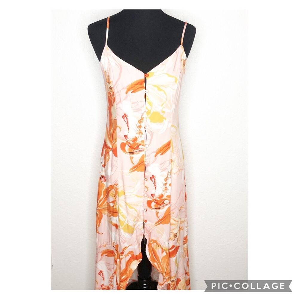 Able the‎ Label Flower Bomb orange floral high low sundress size Medium NWT